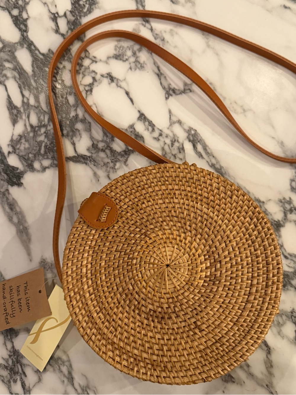 NWT Collection Eighteen Round Rattan Crossbody Bag Boho Wicker Canteen Purse